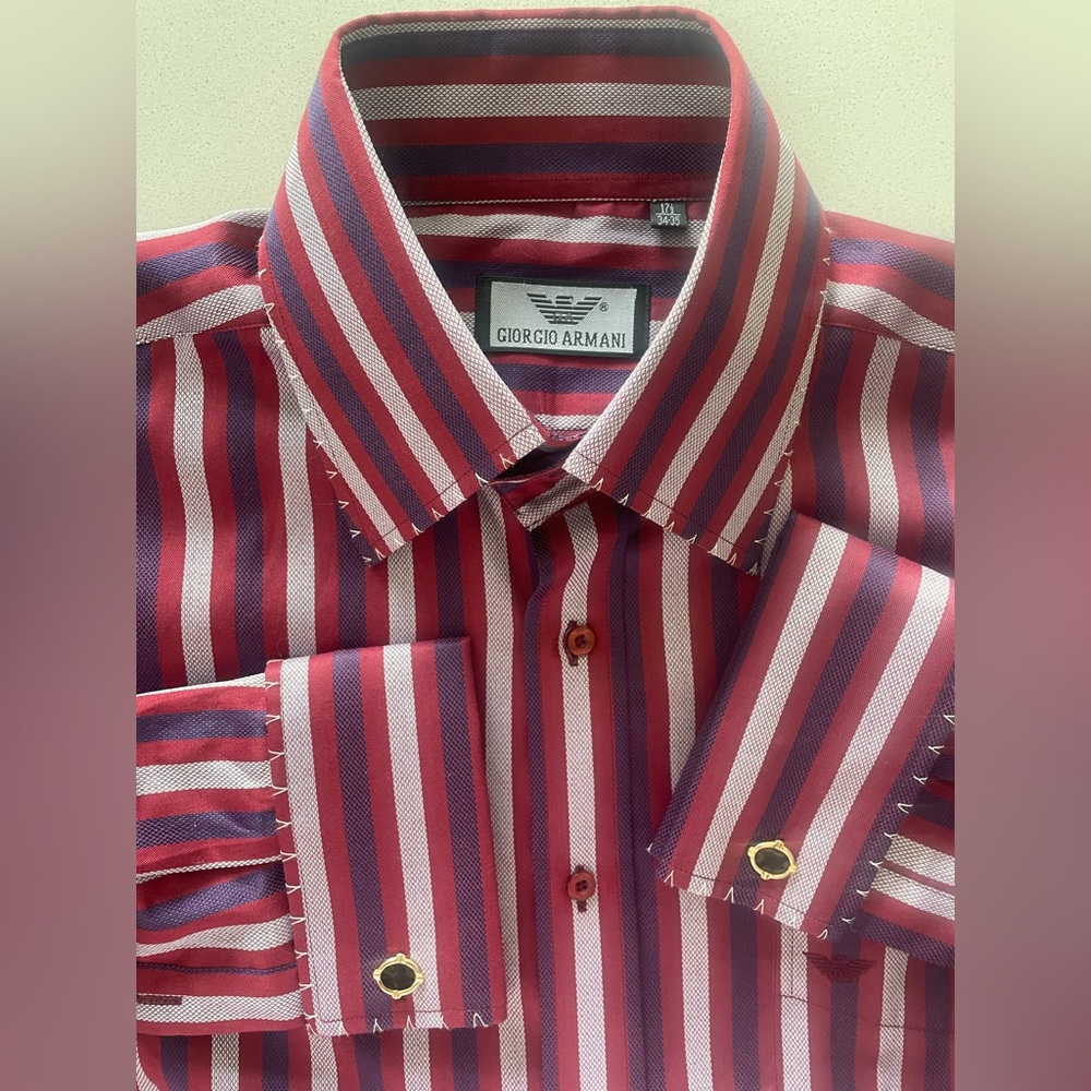 Giorgio Armani - cotton striped dress shirt w/ French Cuffs Size 17.5” neck